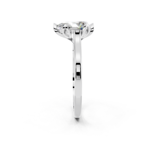 Platinum Pear Cut Solitaire Diamond Ring with Flower-Prong Setting and Classic Band