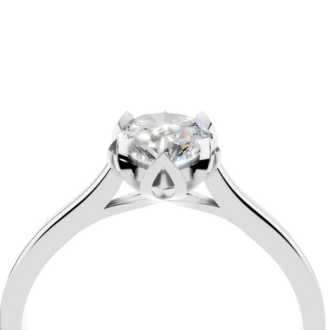 Platinum Pear Cut Solitaire Diamond Ring with Flower-Prong Setting and Classic Band