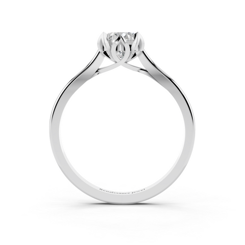 White gold Pear Cut Solitaire Diamond Ring with Flower-Prong Setting and Classic Band