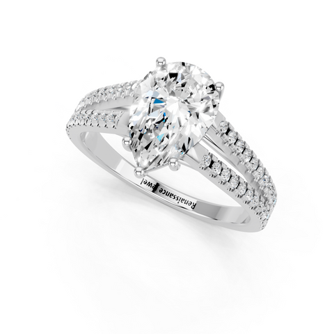 Silver Pear Solitaire Split Shank Pavé Diamond Engagement Ring