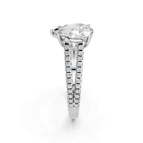 Silver Pear Solitaire Split Shank Pavé Diamond Engagement Ring