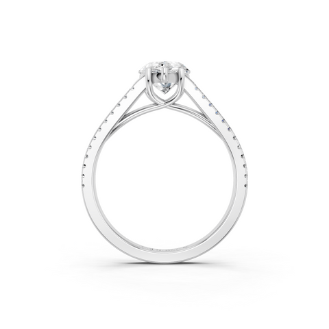 White gold Pear Solitaire Split Shank Pavé Diamond Engagement Ring