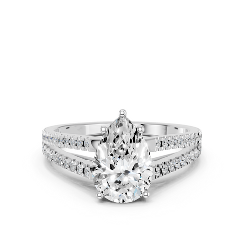 White gold Pear Solitaire Split Shank Pavé Diamond Engagement Ring