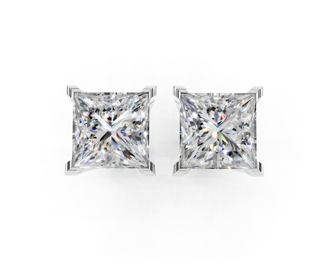 White gold Princess Brilliant Diamond Stud Earrings