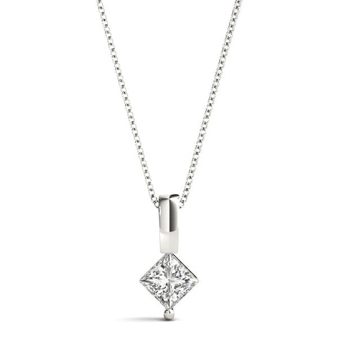 Silver Princess Cut Bezel Set Diamond Pendant