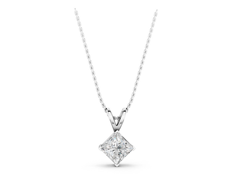 White gold Princess Cut Bezel Set Pendant