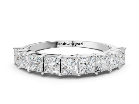 Platinum Princess Cut Diamond Channel Set Eternity Band with Prong Setting