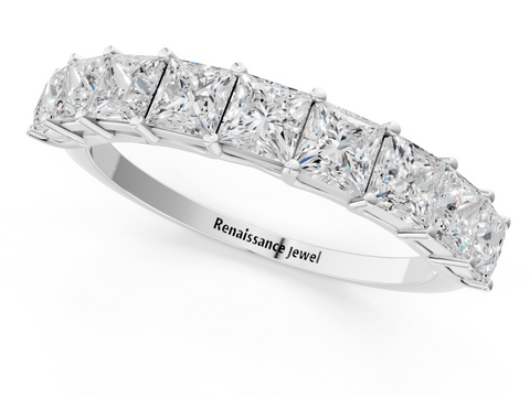 White gold Princess Cut Diamond Channel Set Eternity Band with Prong Setting
