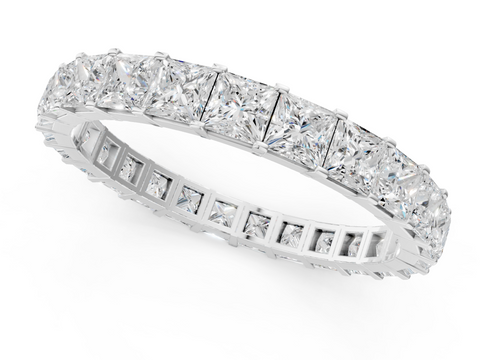 White gold Princess Cut Diamond Eternity Band with Channel Setting and Shared Prong