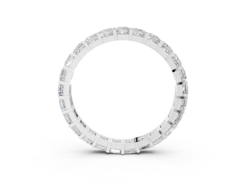 White gold Princess Cut Diamond Eternity Band with Channel Setting and Shared Prong