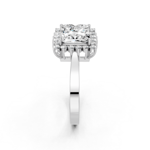 Silver Princess Cut Diamond Pavé Band Solitaire Ring with Four-Prong Setting