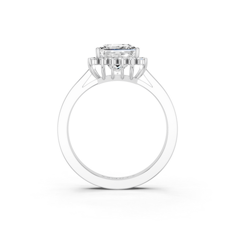 White gold Princess Cut Diamond Pavé Band Solitaire Ring with Four-Prong Setting