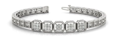 White gold Round Diamond Tennis Bracelet with Milgrain Bezel Setting