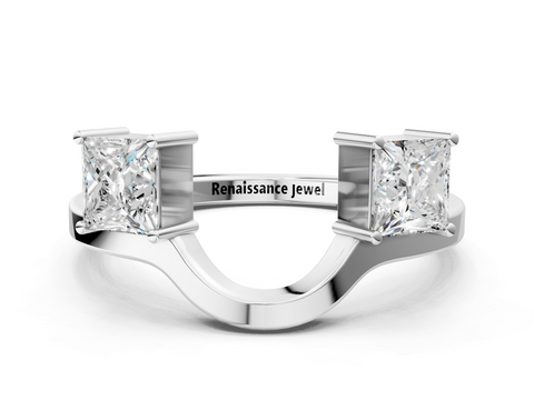 Platinum Princess-Cut Dual Stone Open Band with Four-Prong Setting