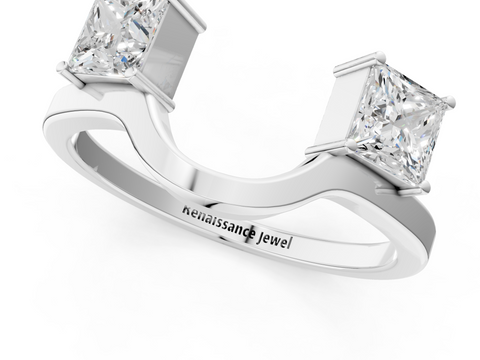 Platinum Princess-Cut Dual Stone Open Band with Four-Prong Setting