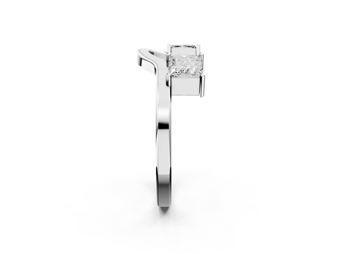 White gold Princess-Cut Dual Stone Open Band with Four-Prong Setting