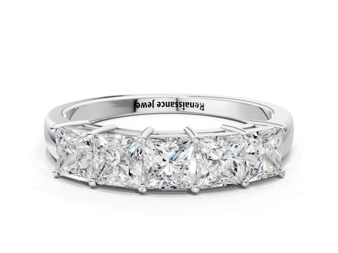 Platinum Princess Cut Five-Stone Diamond White Gold Band with Prong Setting
