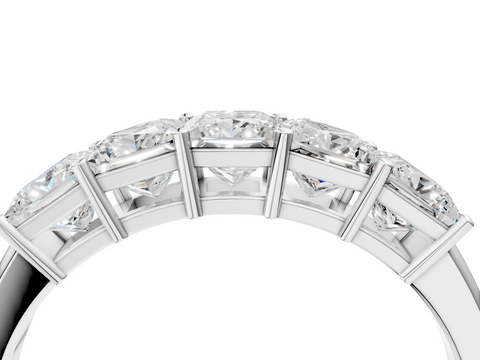 Platinum Princess Cut Five-Stone Diamond White Gold Band with Prong Setting
