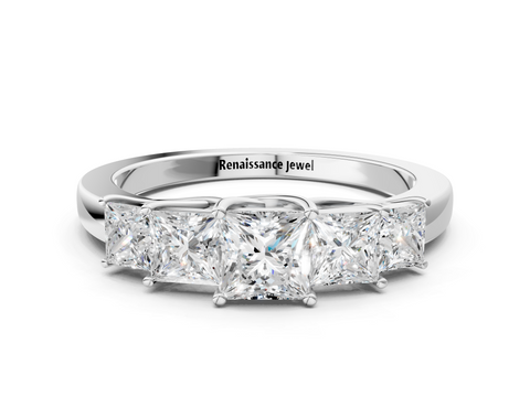 Platinum Princess Cut Five-Stone Prong Set White Gold Band