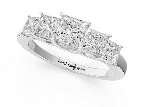 White gold Princess Cut Five-Stone Prong Set White Gold Band
