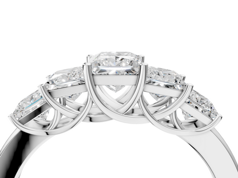 Platinum Princess Cut Five-Stone Prong Set White Gold Band