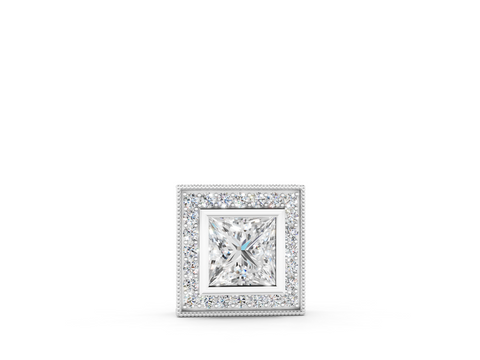 White gold Princess Cut Halo Bezel Pendant