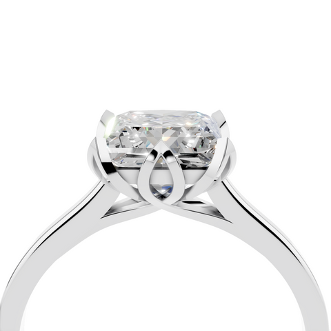 White gold Princess Cut Solitaire Diamond Ring with Flower-Prong Setting and Classic Band