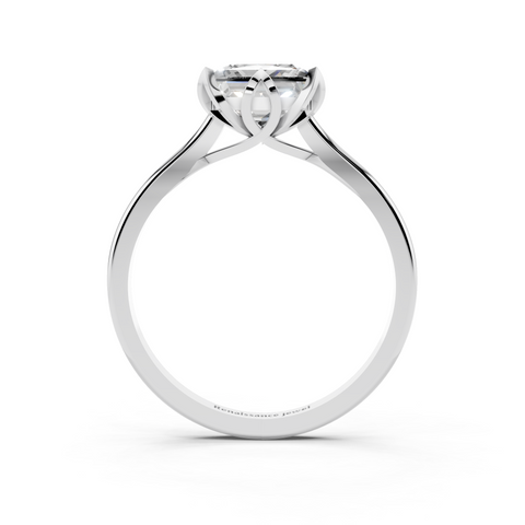 Platinum Princess Cut Solitaire Diamond Ring with Flower-Prong Setting and Classic Band