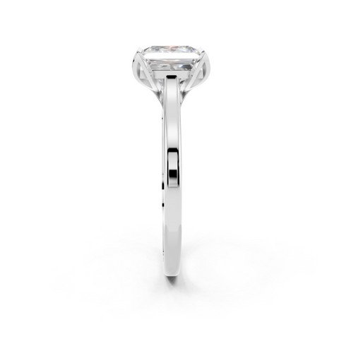 Platinum Princess Cut Solitaire Diamond Ring with Flower-Prong Setting and Classic Band