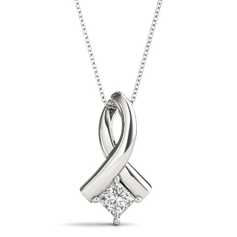 Silver Princess Cut Solitaire Pendant with Twist Prong Setting