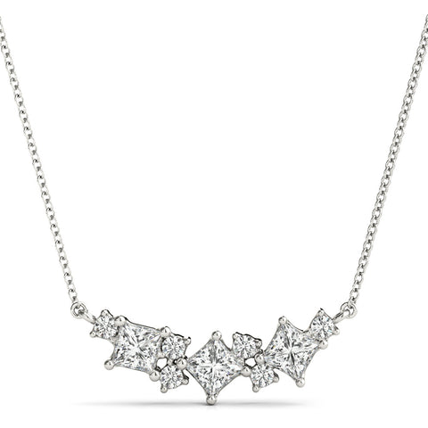 Silver Princess Cut V-Shape Diamond Pendant with Four-Prong Setting