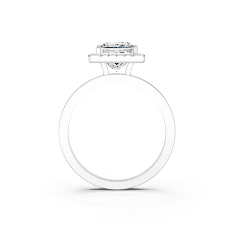 White gold Princess Halo Diamond Solitaire with Pavé Band and Four-Prong Setting