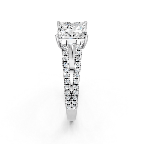 White gold Princess Solitaire Split Shank Pavé Diamond Engagement Ring