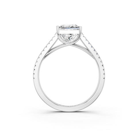 White gold Princess Solitaire Split Shank Pavé Diamond Engagement Ring