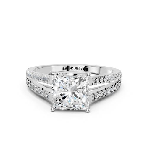 White gold Princess Solitaire Split Shank Pavé Diamond Engagement Ring