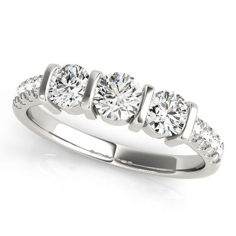 Platinum Round Brilliant Trilogy Channel Set Diamond Ring with Bar Prongs