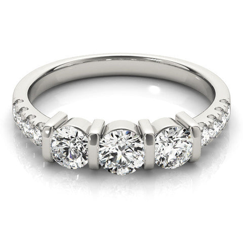 White gold Round Brilliant Trilogy Channel Set Diamond Ring with Bar Prongs