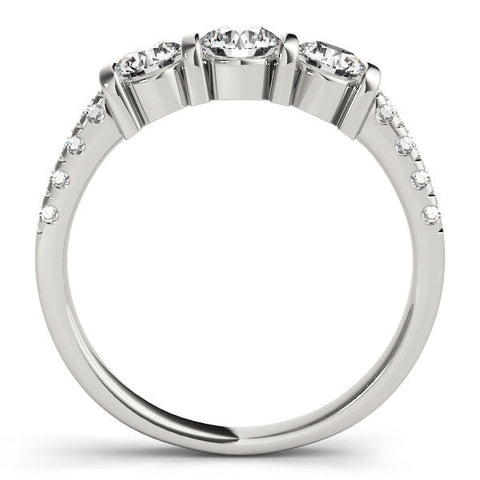 Platinum Round Brilliant Trilogy Channel Set Diamond Ring with Bar Prongs