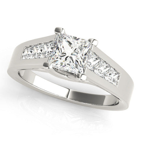 Platinum Princess Cut Channel Set Solitaire Ring with Four-Prong Setting
