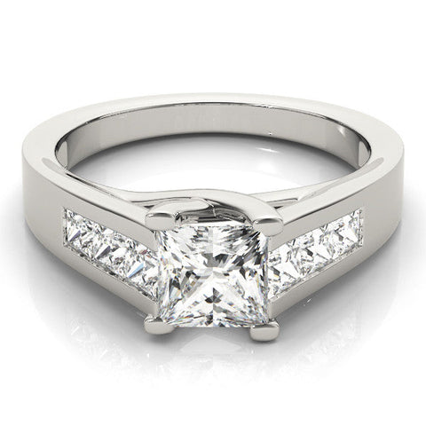 Platinum Princess Cut Channel Set Solitaire Ring with Four-Prong Setting