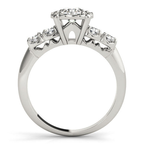 Platinum Round Cut Diamond Floral Halo Engagement Ring with Shared Prong Setting