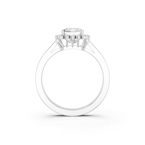 White gold Radiant Cut Diamond Pavé Band Solitaire Ring with Four-Prong Setting