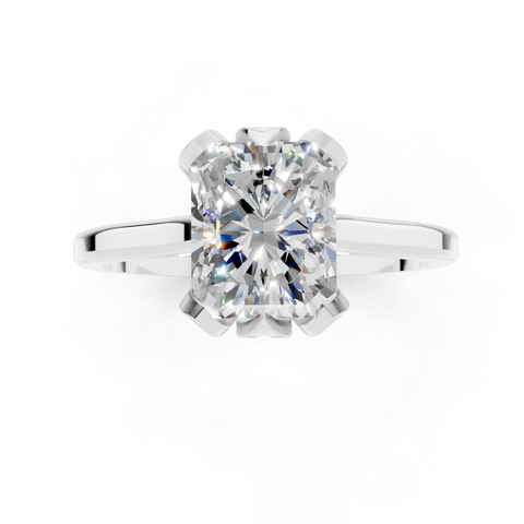Platinum Radiant Cut Solitaire Diamond Ring with Flower-Prong Setting and Classic Band