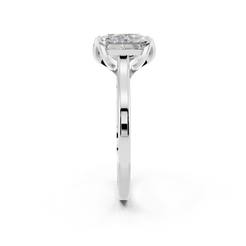 White gold Radiant Cut Solitaire Diamond Ring with Flower-Prong Setting and Classic Band