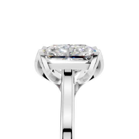 White gold Radiant Cut Solitaire Diamond Ring with Flower-Prong Setting and Classic Band