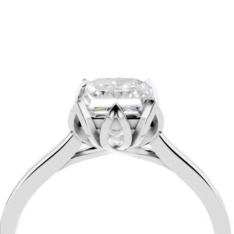 Platinum Radiant Cut Solitaire Diamond Ring with Flower-Prong Setting and Classic Band