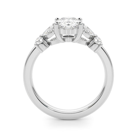 White gold Radiant Diamond Floral Cluster Ring with Solitaire Band and Prong Setting