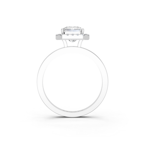 Silver Radiant Halo Diamond Solitaire with Pavé Band and Four-Prong Setting