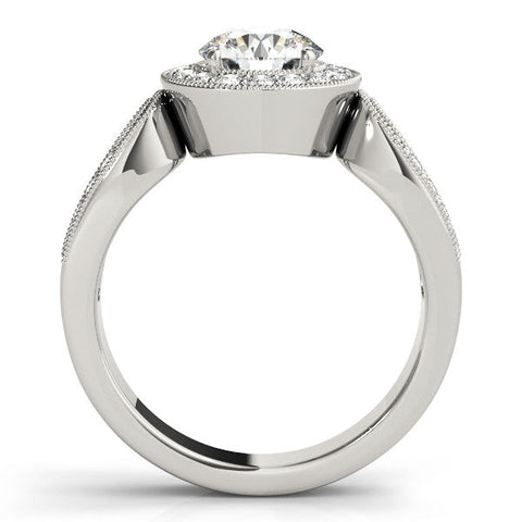 White gold Round Halo Split Shank Milgrain Diamond Ring