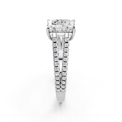 Silver Radiant Solitaire Split Shank Pavé Diamond Engagement Ring